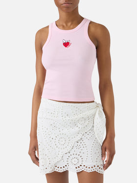 Canottiera Ada a costine rosa con stampa Snoopy e ricamo St. Barth Lover | Special edition