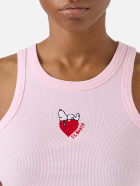Canottiera Ada a costine rosa con stampa Snoopy e ricamo St. Barth Lover | Special edition