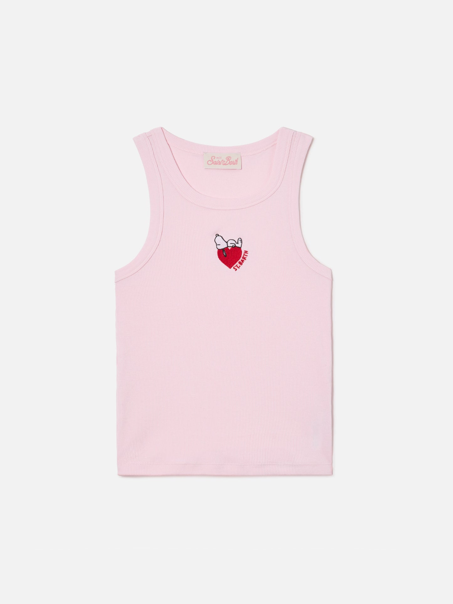 Canottiera Ada a costine rosa con stampa Snoopy e ricamo St. Barth Lover | Special edition