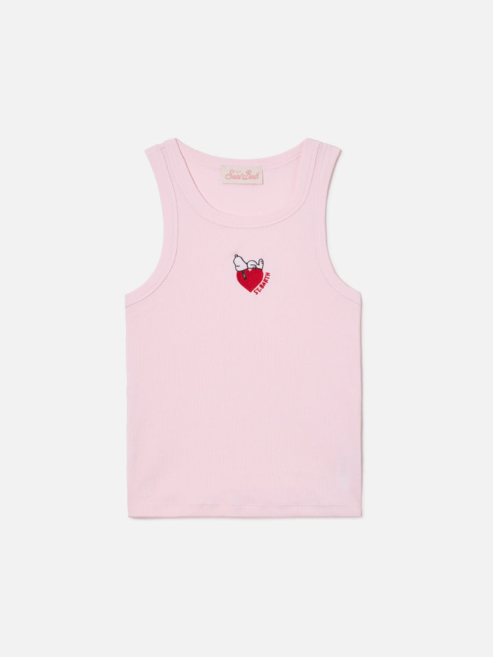 Canottiera Ada a costine rosa con stampa Snoopy e ricamo St. Barth Lover | Special edition