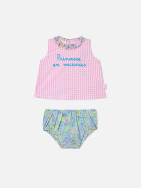 Set Abbie scamiciato e copri pannolino con ricamo Principesse en vacances | Made with Liberty Fabric