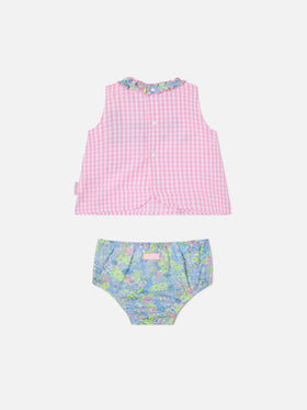 Set Abbie scamiciato e copri pannolino con ricamo Principesse en vacances | Made with Liberty Fabric