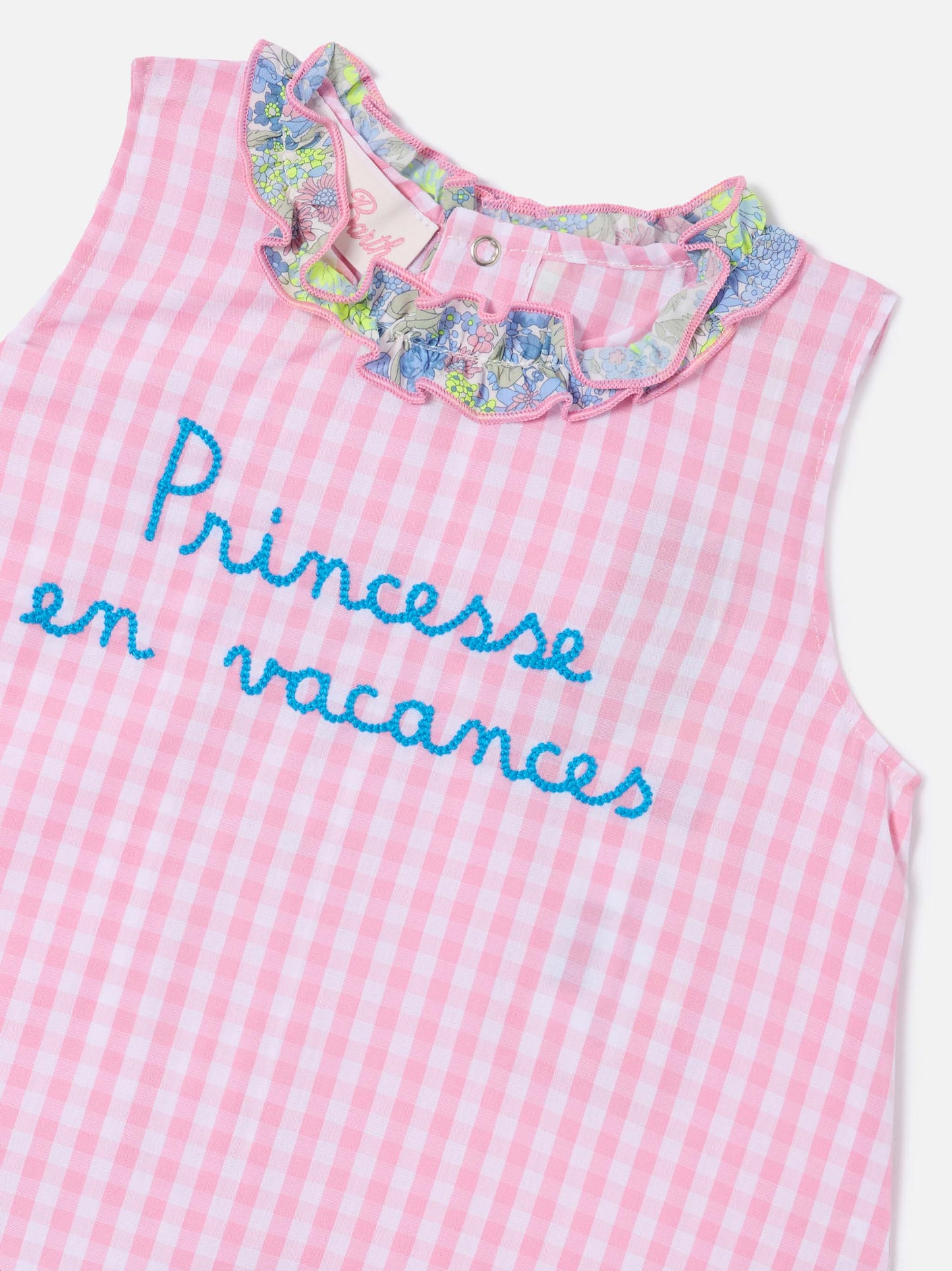 Set Abbie scamiciato e copri pannolino con ricamo Principesse en vacances | Made with Liberty Fabric