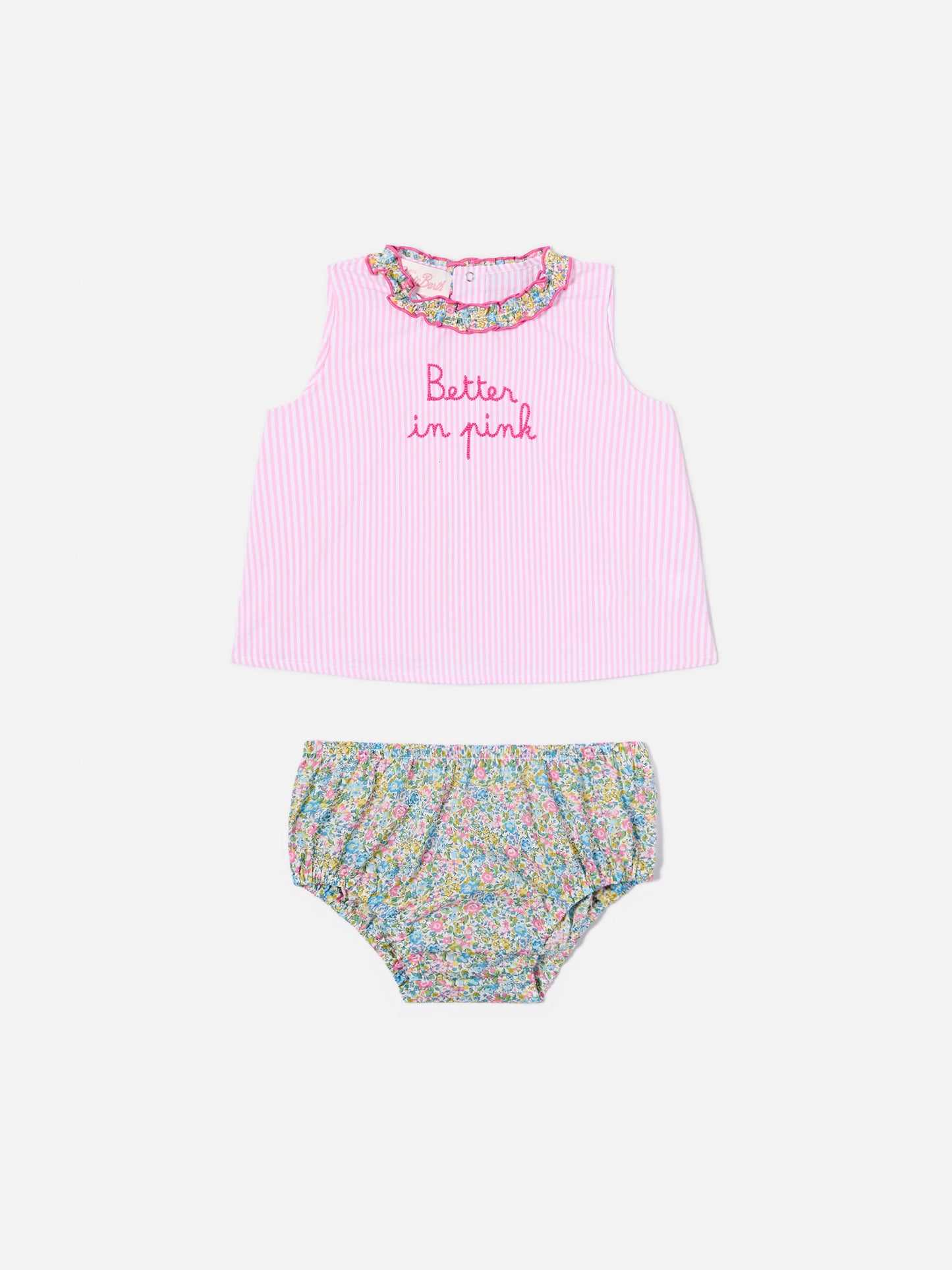 Abbie top and bloomer set with Better in pink embroidery | Made with Liberty Fabric