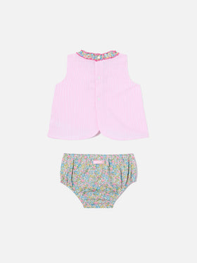 Abbie top and bloomer set with Better in pink embroidery | Made with Liberty Fabric