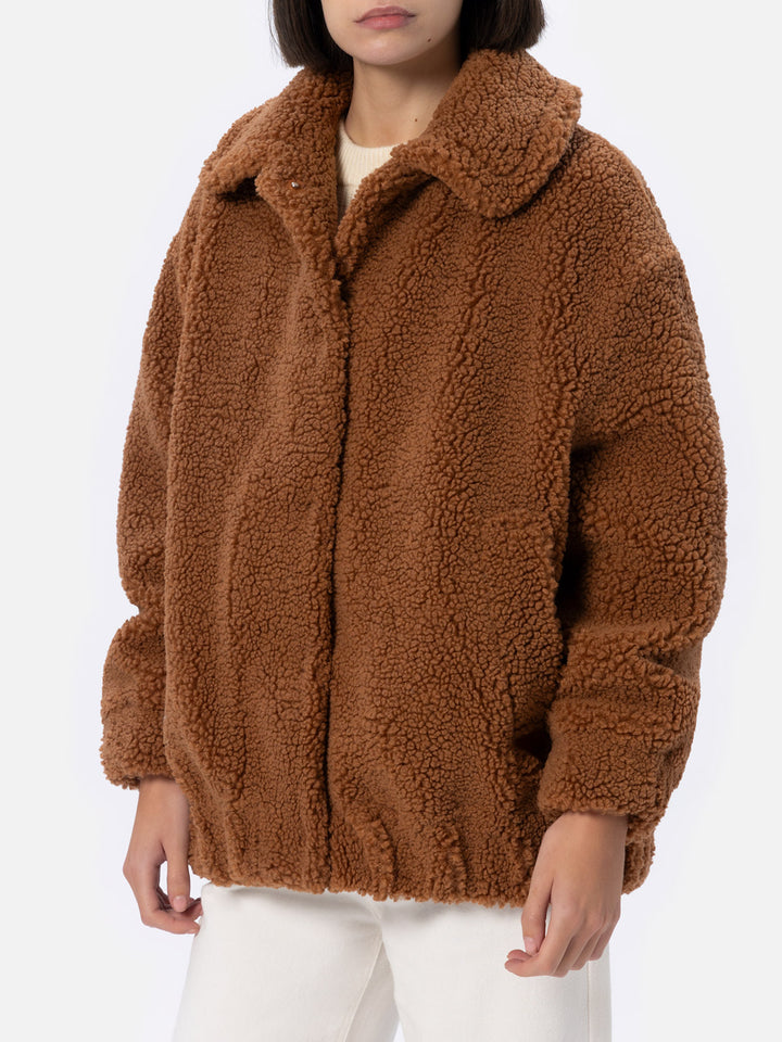 Woman shearly effect bomber Abel with collar and Saint Barth hearted print - MC2 Saint Barth