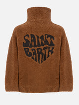 Woman shearly effect bomber Abel with collar and Saint Barth hearted print