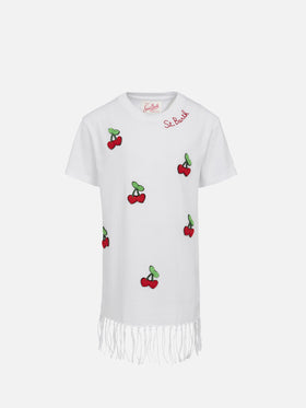 Girl Abbey dress with fringes and cherry patch - MC2 Saint Barth