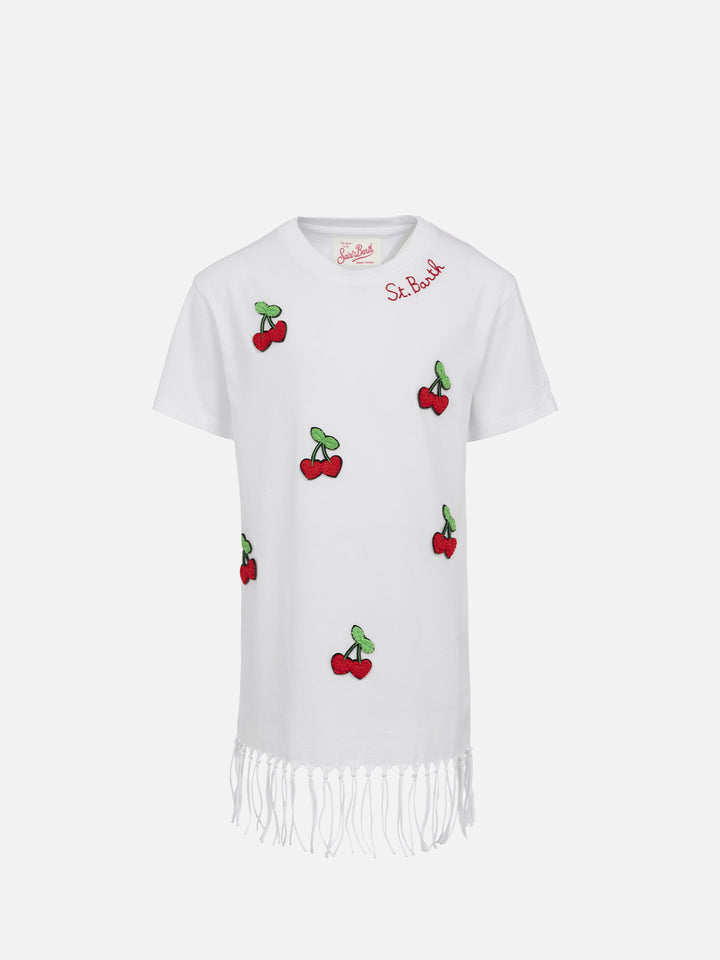 Girl Abbey dress with fringes and cherry patch - MC2 Saint Barth