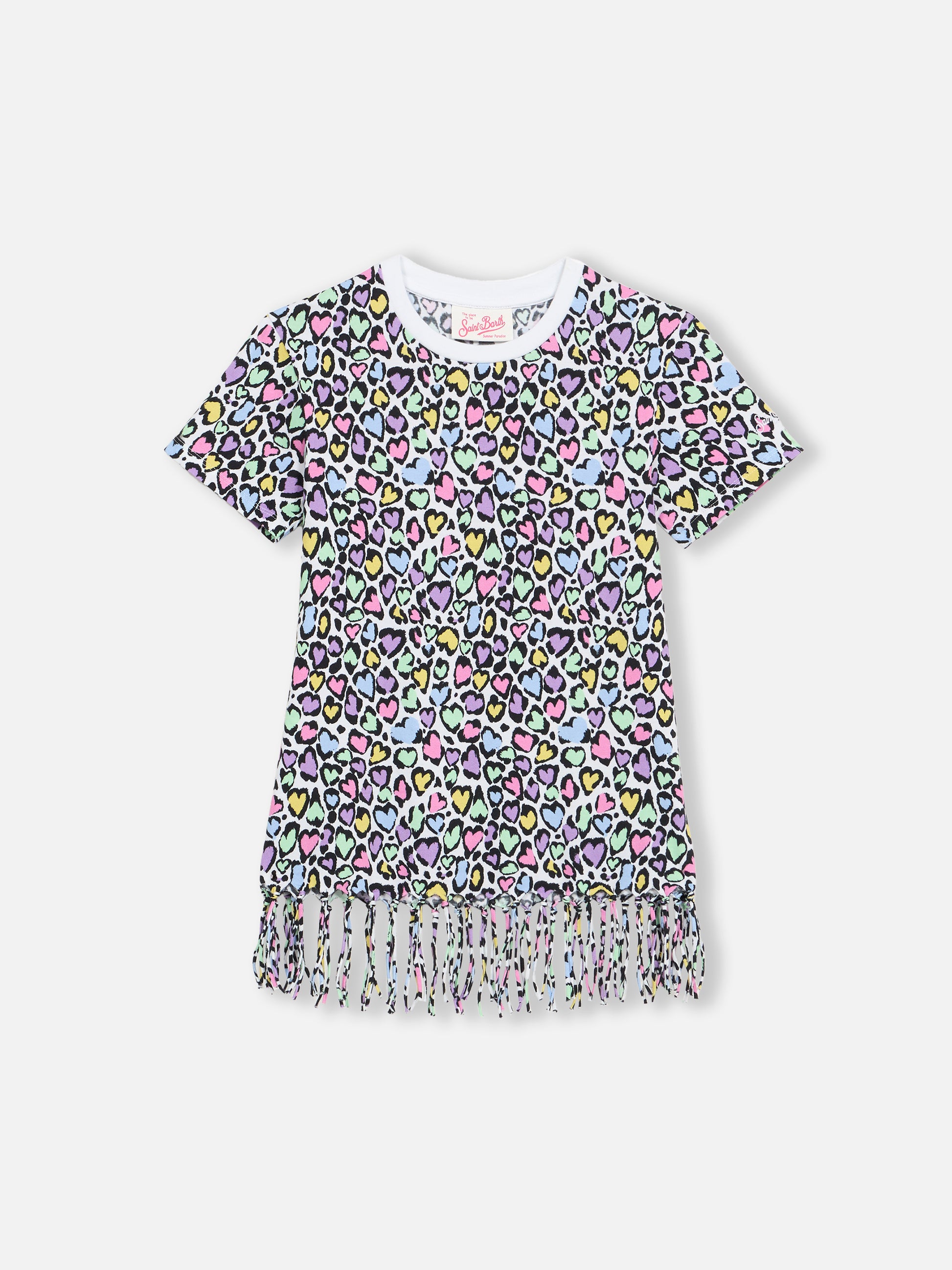 Girl Abbey dress with fringes and animalier print - MC2 Saint Barth