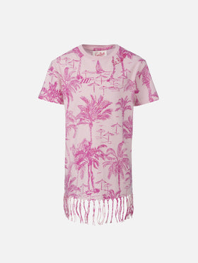 Girl Abbey dress with fringes and toile de jouy print - MC2 Saint Barth