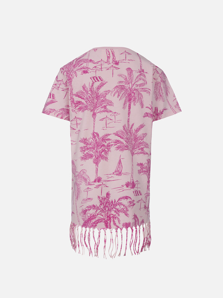 Girl Abbey dress with fringes and toile de jouy print - MC2 Saint Barth