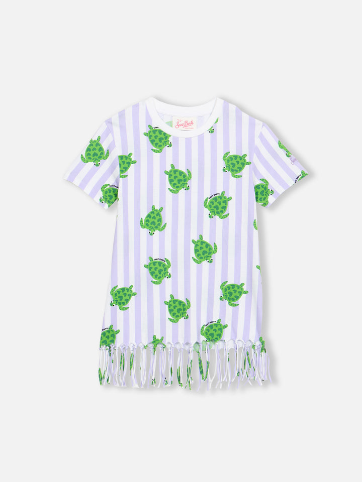 Girl Abbey dress with fringes and turtle print - MC2 Saint Barth