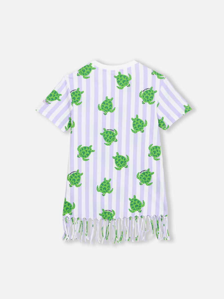 Girl Abbey dress with fringes and turtle print - MC2 Saint Barth