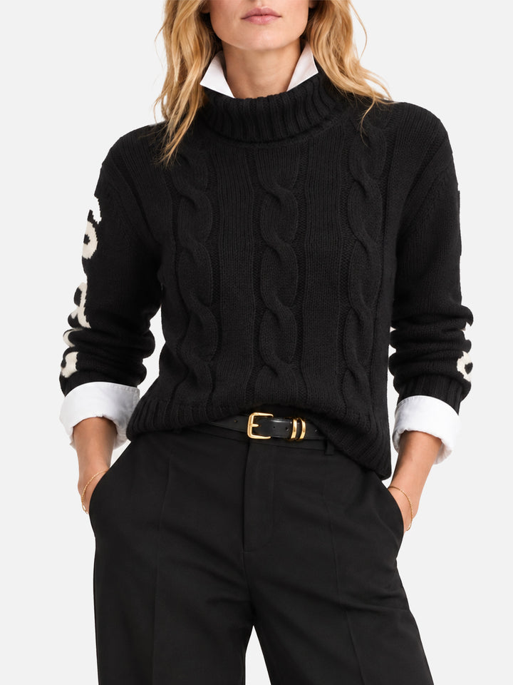 Adler black braided turtleneck sweater with Saint Barth jacquard