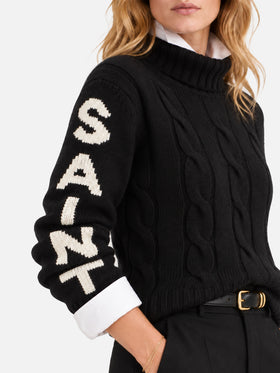 Jersey de cuello alto Adler negro trenzado con jacquard Saint Barth 