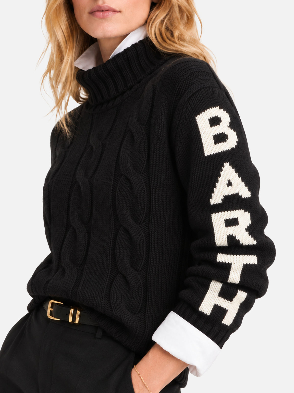Jersey de cuello alto Adler negro trenzado con jacquard Saint Barth 