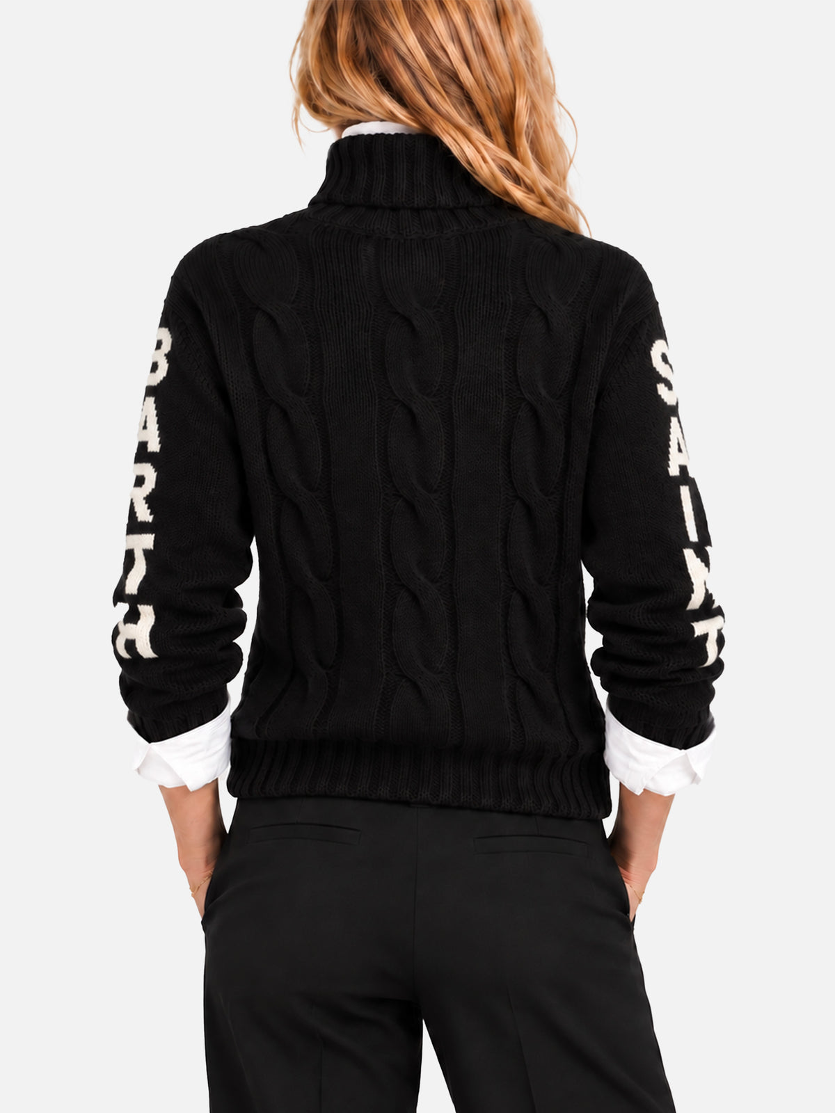 Jersey de cuello alto Adler negro trenzado con jacquard Saint Barth 
