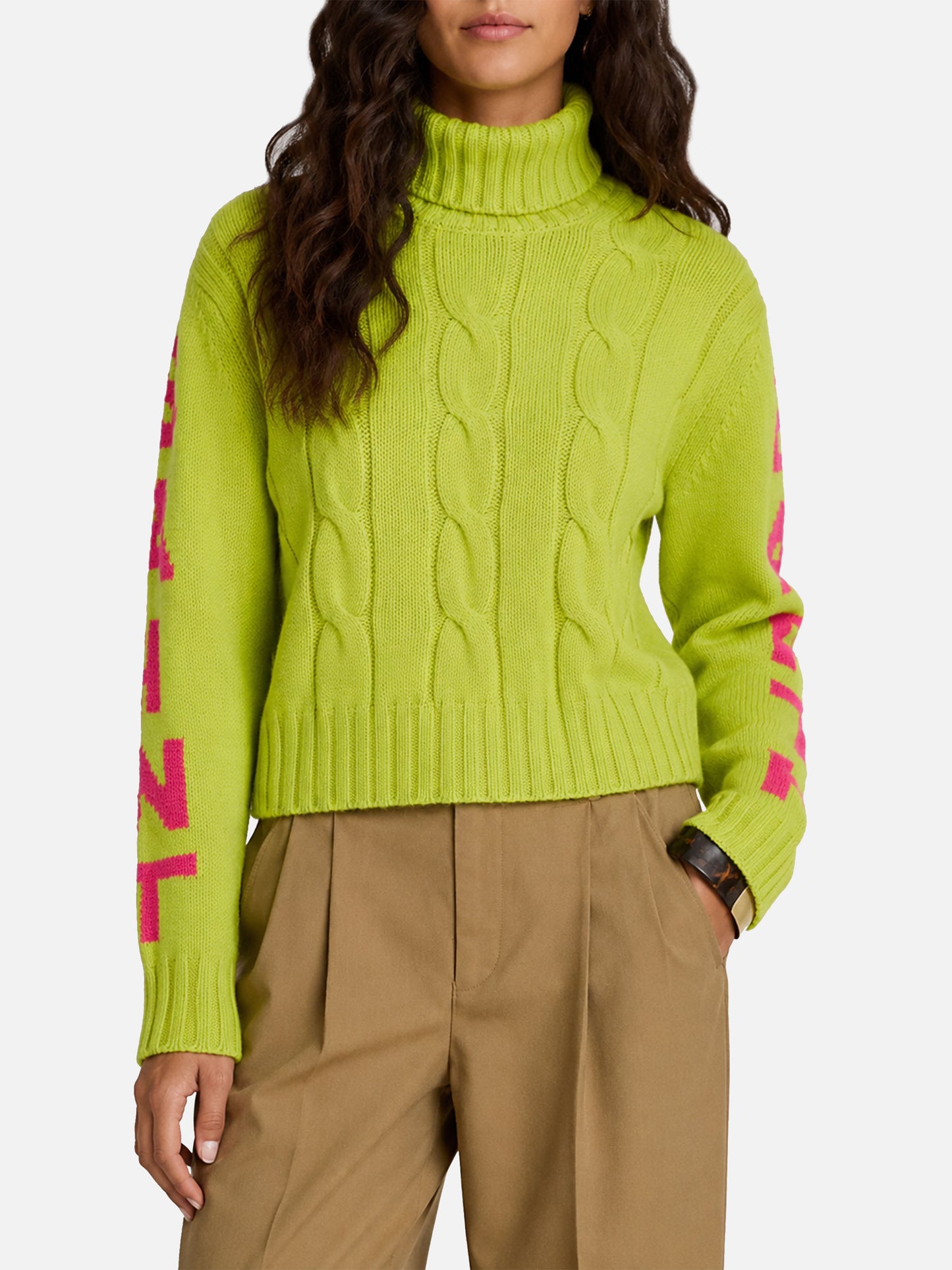 Maglia Adler collo alto intrecciata giallo fluo