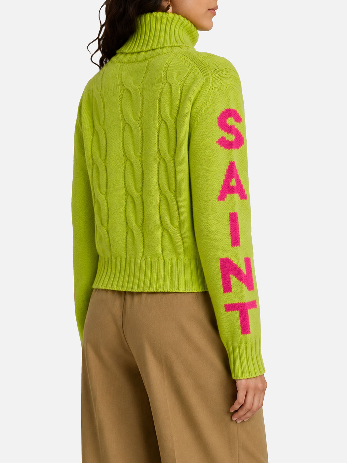Maglia Adler collo alto intrecciata giallo fluo