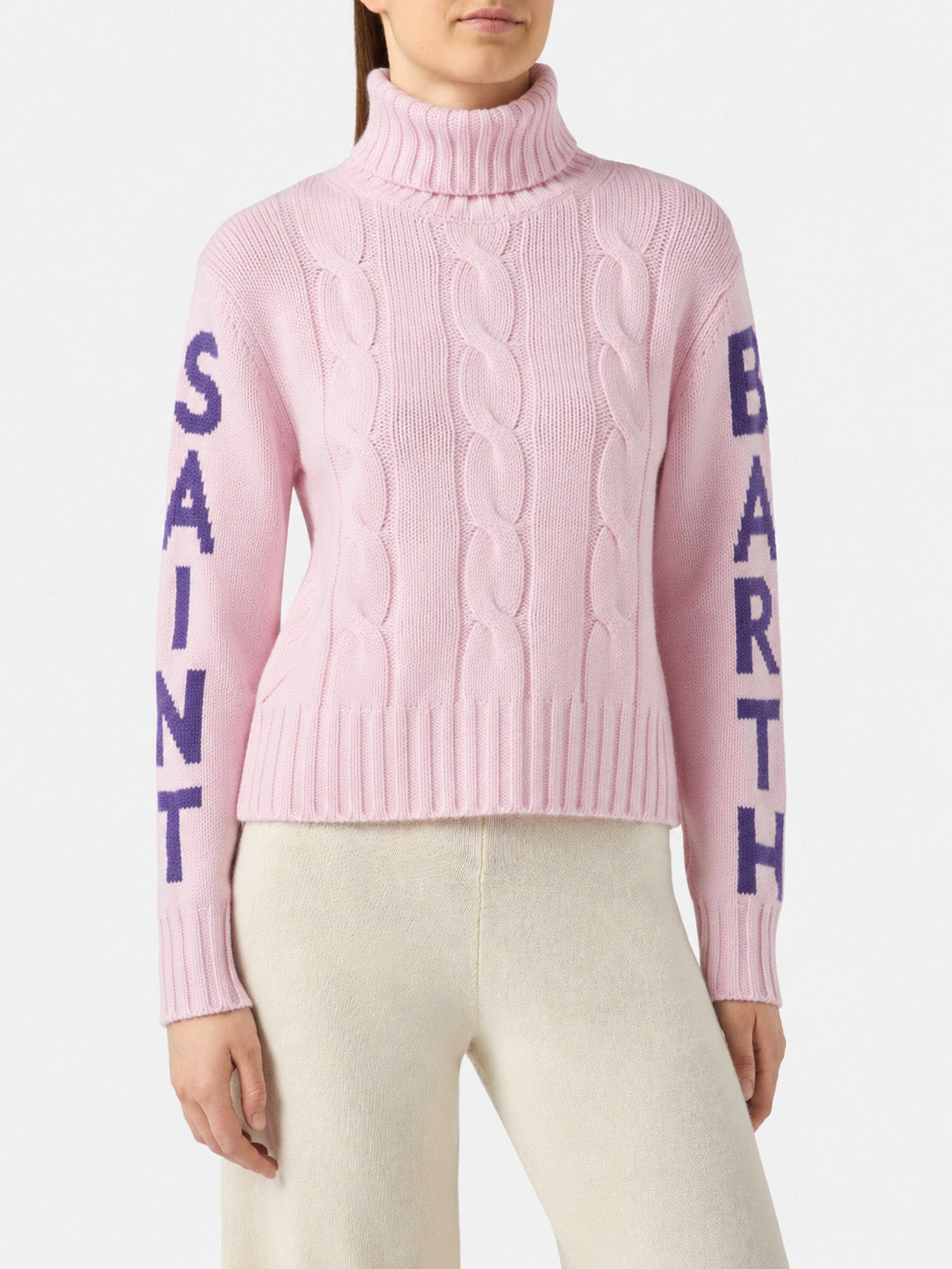 Maglione Adler a collo alto in maglia intrecciata con jacquard logo