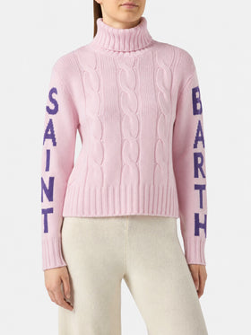 Maglione Adler a collo alto in maglia intrecciata con jacquard logo