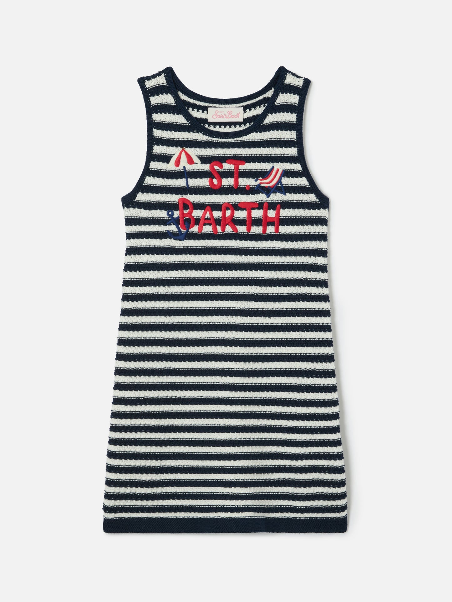 Abito Audie in puro cotone a righe con ricamo logo e dettagli mare