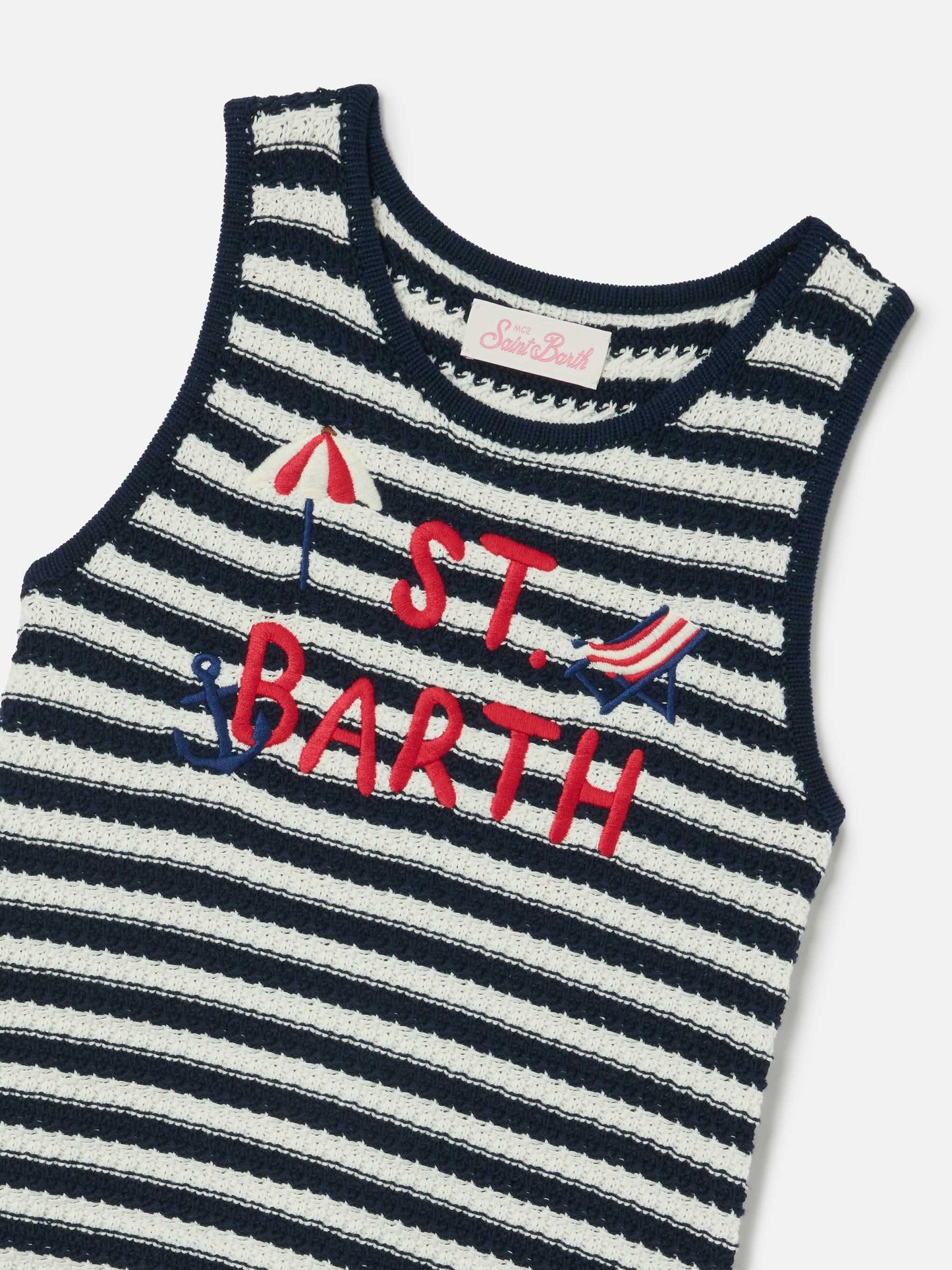 Abito Audie in puro cotone a righe con ricamo logo e dettagli mare