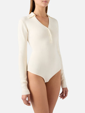 Off white Aelis Wollstrick-Body mit Polokragen 