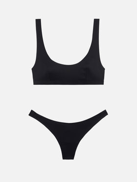 Afrodite heatsealed black cheeky swim briefs - Minerva black heatsealed classic bralette - MC2 Saint Barth