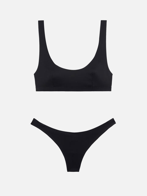 Afrodite heatsealed black cheeky swim briefs - Minerva black heatsealed classic bralette - MC2 Saint Barth
