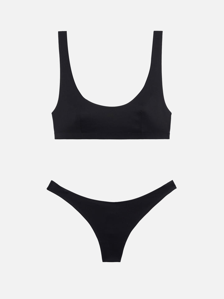 Afrodite heatsealed black cheeky swim briefs - Minerva black heatsealed classic bralette - MC2 Saint Barth