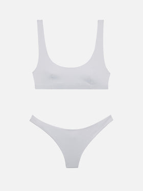 Afrodite heatsealed silver cheeky swim briefs - Minerva silver heatsealed classic bralette - MC2 Saint Barth