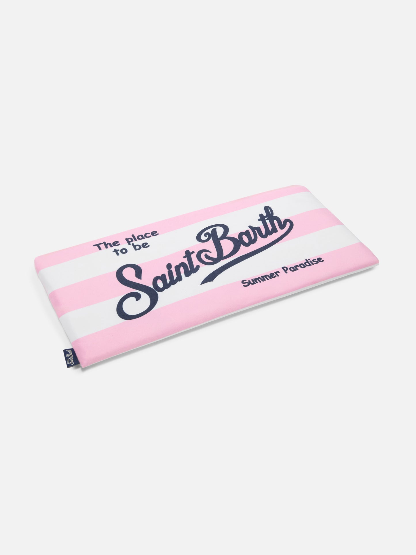 Telo mare Aidan a righe rosa e bianche con logo