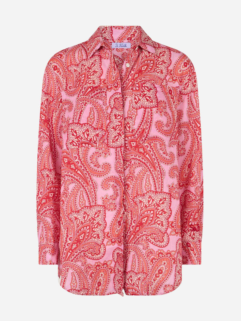 Woman linen shirt Alodie with paisley print and pockets