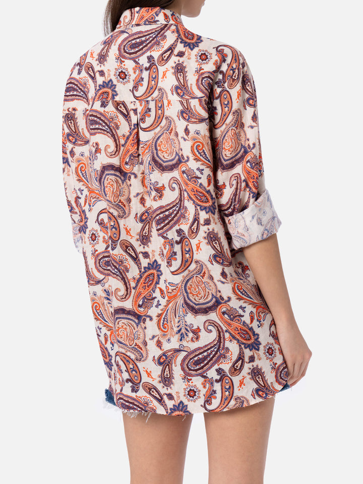 Woman linen shirt Alodie with paisley print and pockets - MC2 Saint Barth