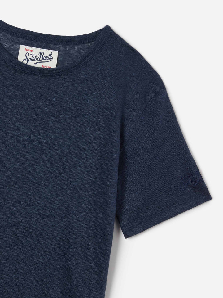 T-shirt Alex in puro lino blu navy