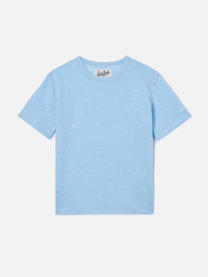 T-shirt Alex in puro lino azzurro