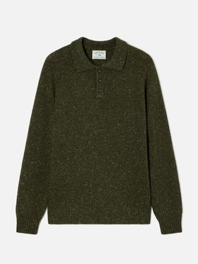 Military green Alfie wool blend Donegal knit polo