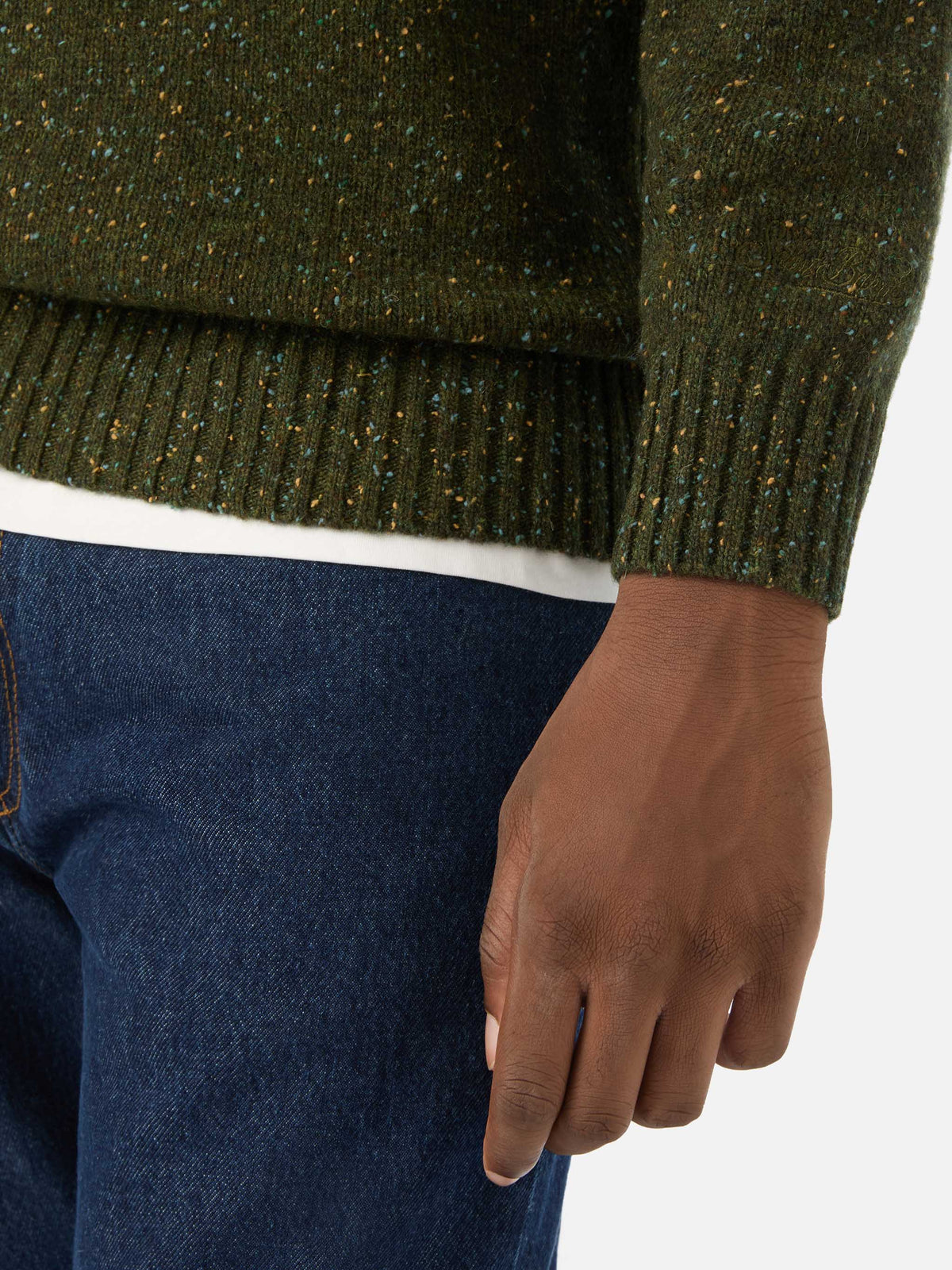 Polo in maglia Alfie verde militare in misto lana Donegal
