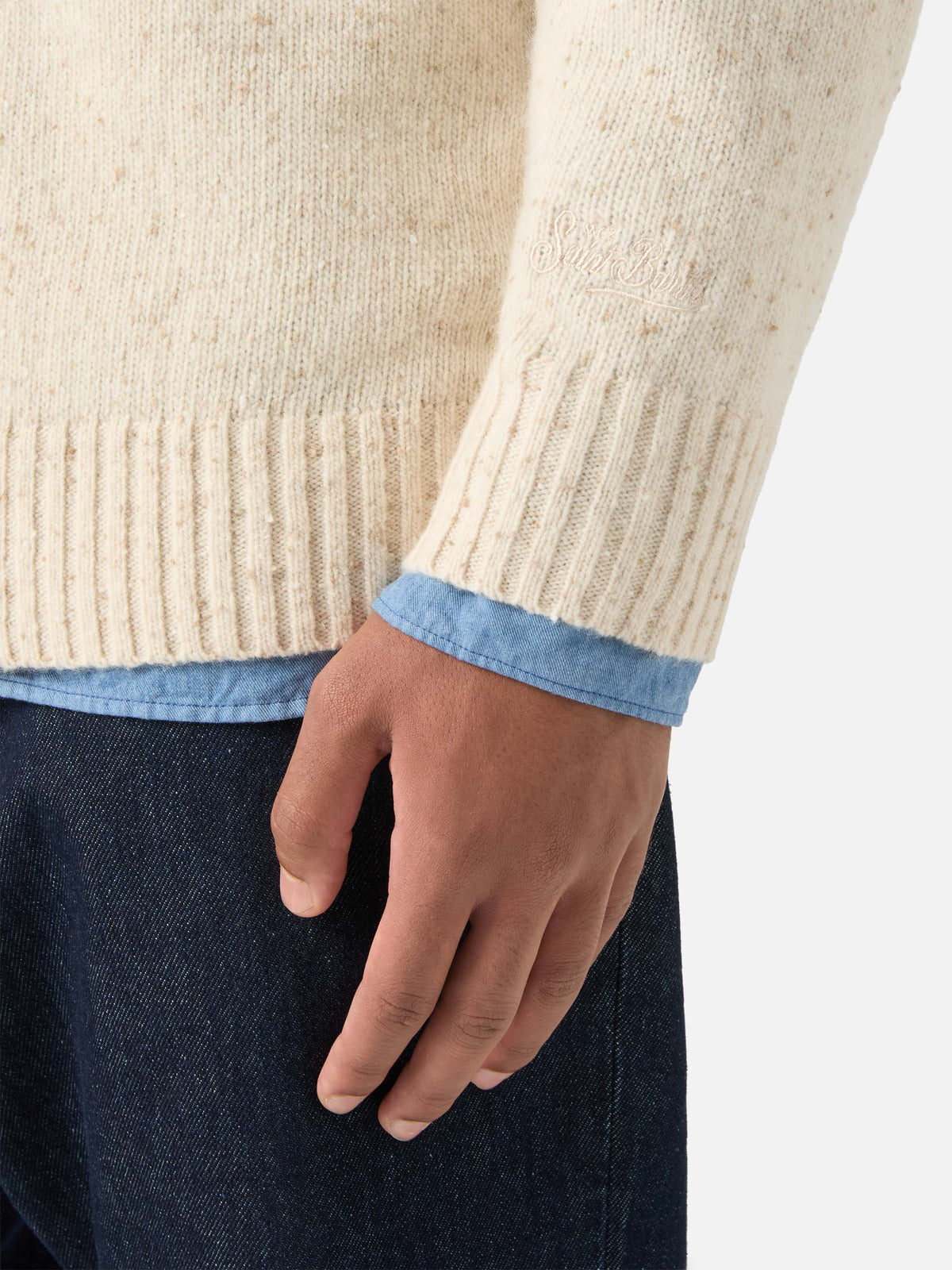 Polo en maille Donegal Alfie beige en mélange de laine 