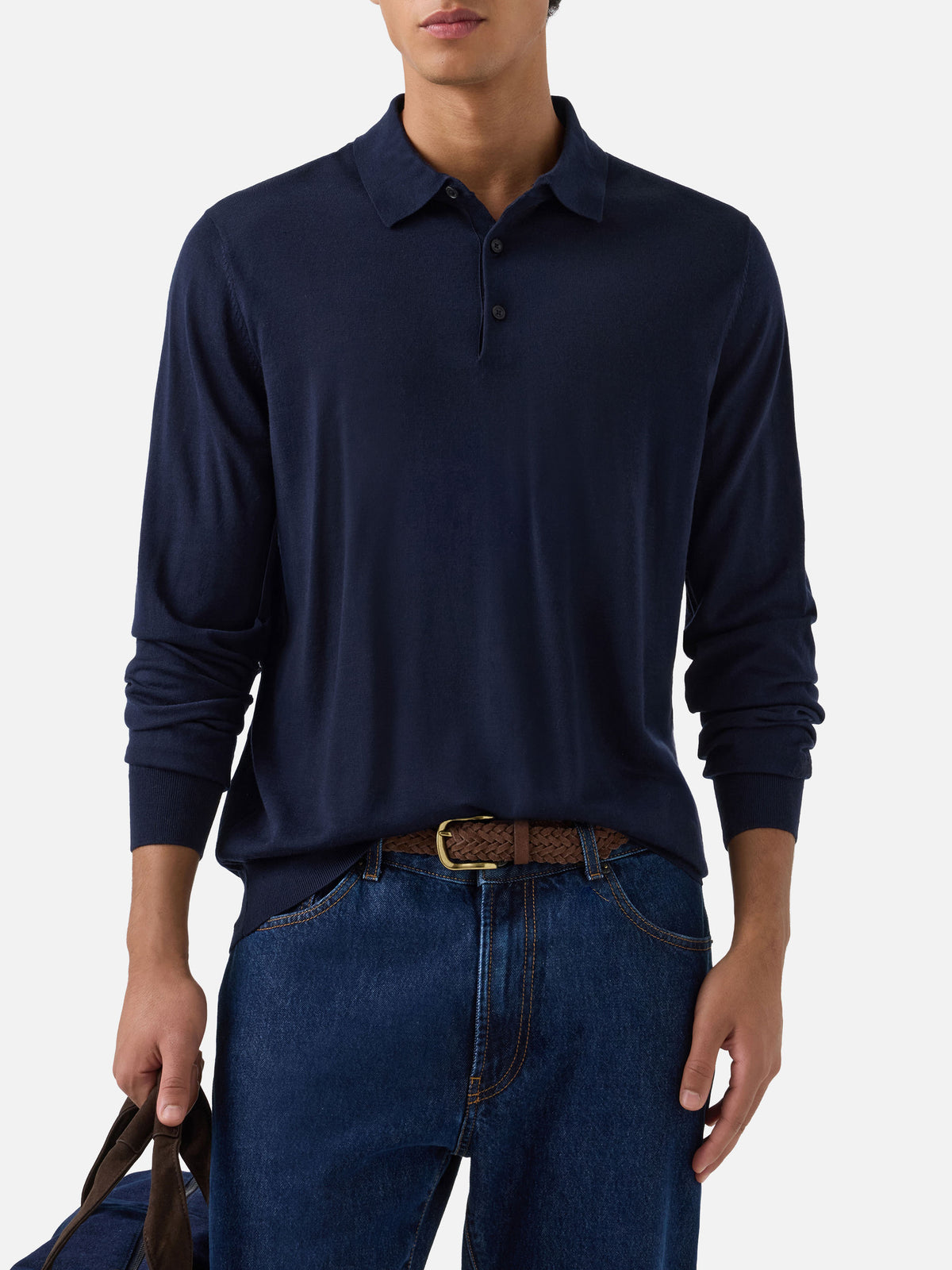 Polo in maglia Alfie blu navy in lana merino