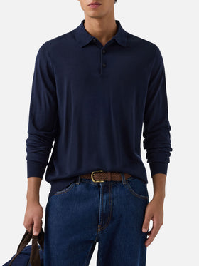 Polo in maglia Alfie blu navy in lana merino