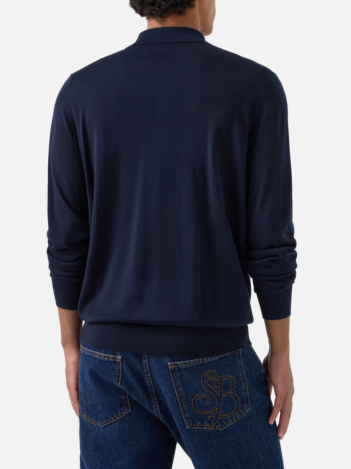 Polo in maglia Alfie blu navy in lana merino