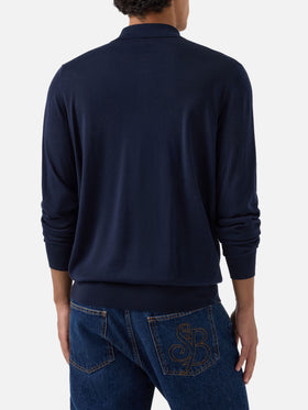 Polo in maglia Alfie blu navy in lana merino