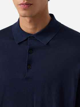 Polo in maglia Alfie blu navy in lana merino