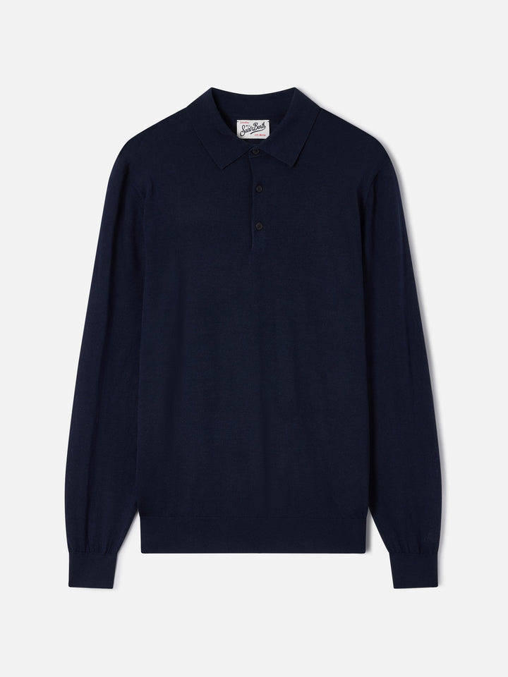Polo Alfie in navy blue Merino