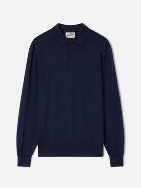 Polo in maglia Alfie blu navy in lana merino
