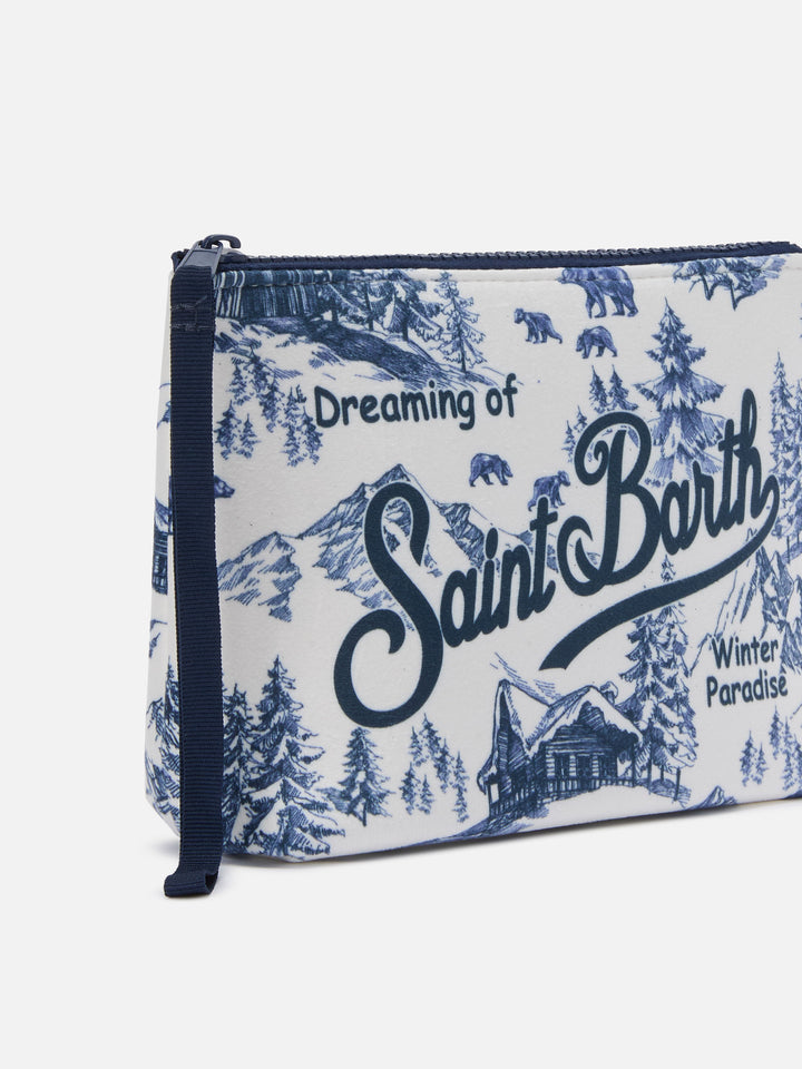 Aline Pouch in wool-effect fabric with toile de jouy print