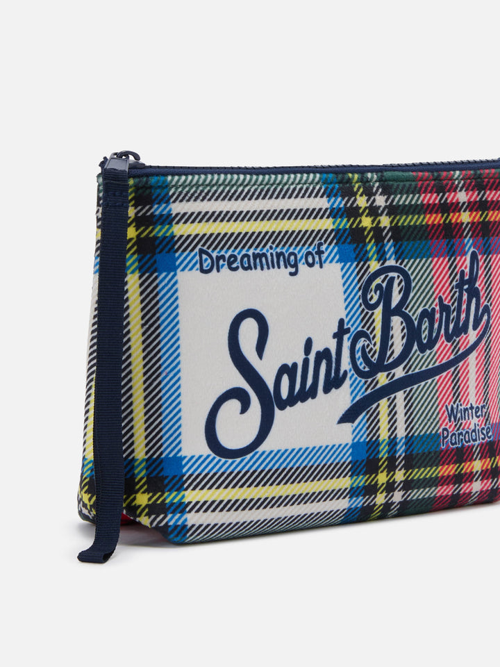 Aline Pouch in wool-effect fabric with white tartan print